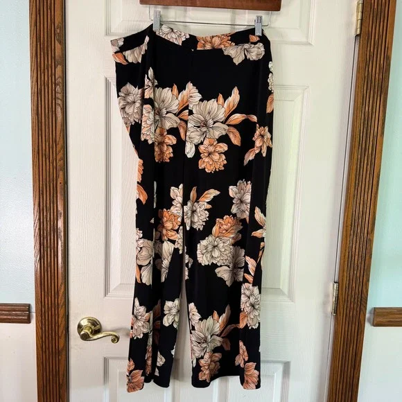 Susan Graver Floral Print Lounge Pants Wide Leg Comfy Black‎ XLP - Picture 5 of 8